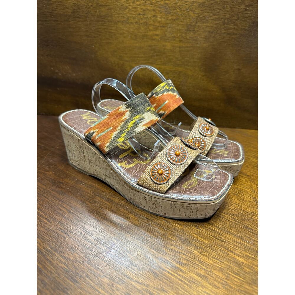 Sam Edelman Southwestern Cowgirl Aztec Boho Wedge Sandals Women 8.5 Western